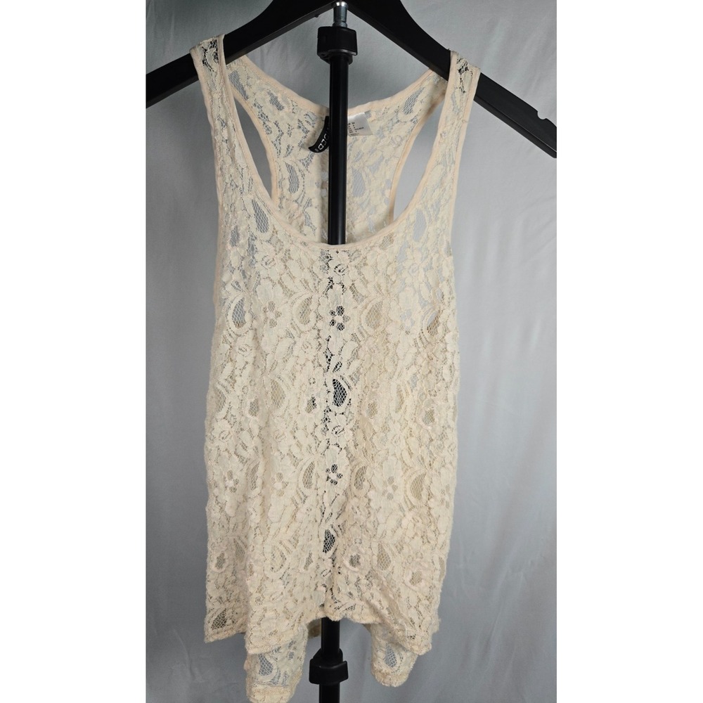 Cream Lace Racerback Tank Top Size 4 Small Sheer Floral Festival Coquette Fairy